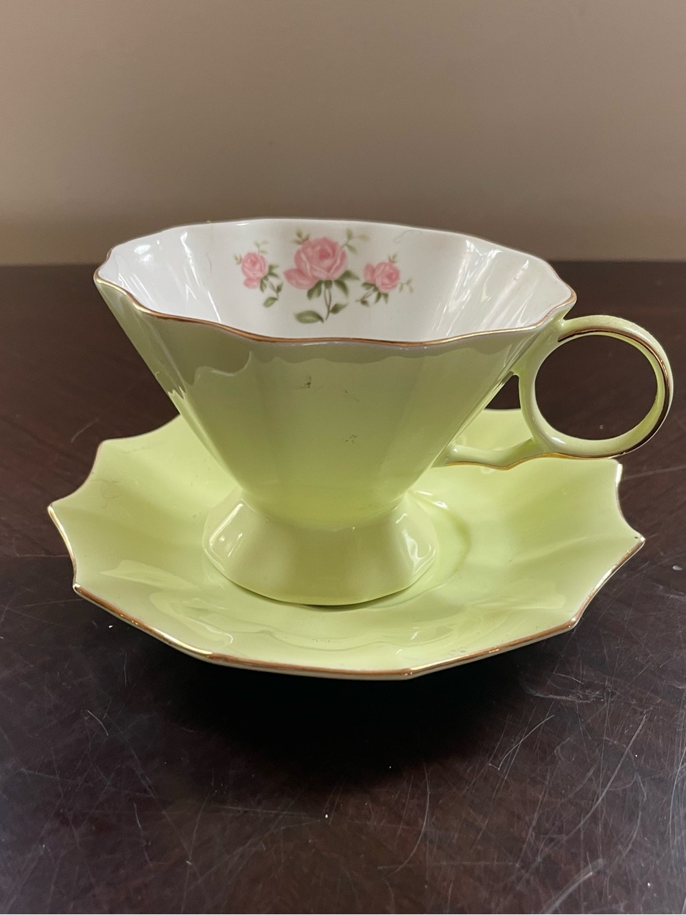 Meritage Green and Gold Teacup and Saucer